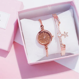 Women diamond Watch starry Luxury Bracelet set Watches Ladies Casual Alloy Band Quartz Wristwatch Female Clock zegarek damski