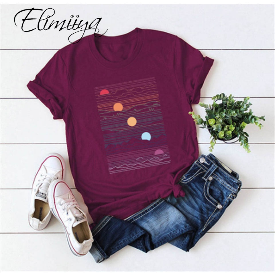 Elimiiy Abstract T shirt Women Oversized Print T-shirt Short Sleeve O-Neck  Womens clothing  Ladies Tops Tees 2020 Summer Top
