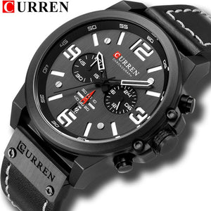 CURREN Mens Watches Top Luxury Brand Waterproof Sport Wrist Watch Chronograph Quartz Military Genuine Leather Relogio Masculino