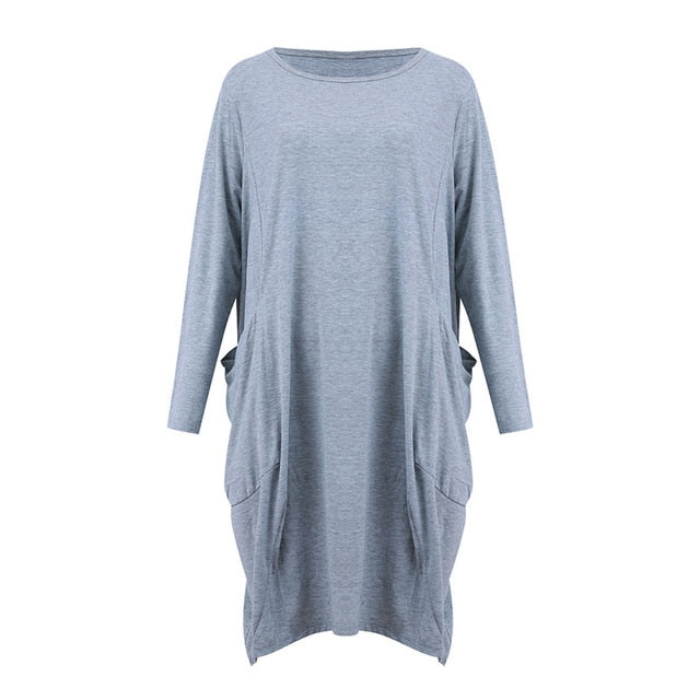 Women Casual Loose Dress with Pocket Ladies Fashion O Neck Long Tops Female T Shirt Dress Streetwear Plus Size 5XL vestidos