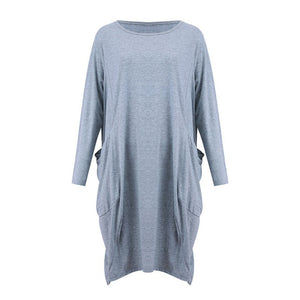 Women Casual Loose Dress with Pocket Ladies Fashion O Neck Long Tops Female T Shirt Dress Streetwear Plus Size 5XL vestidos
