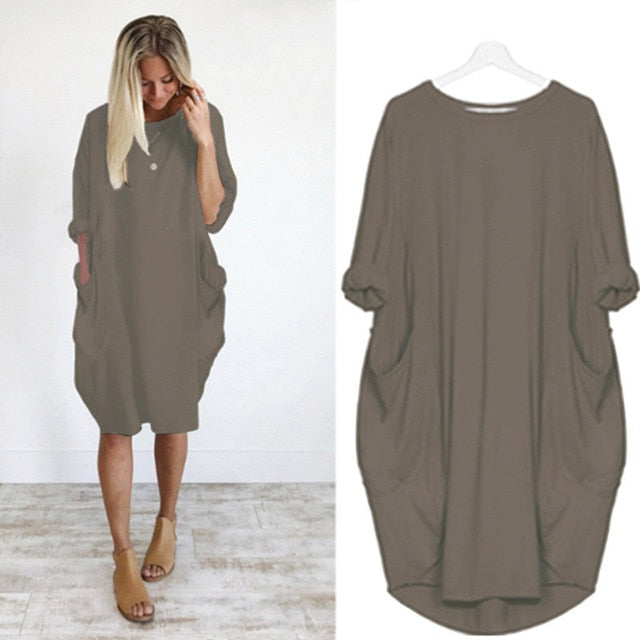Women Casual Loose Dress with Pocket Ladies Fashion O Neck Long Tops Female T Shirt Dress Streetwear Plus Size 5XL vestidos
