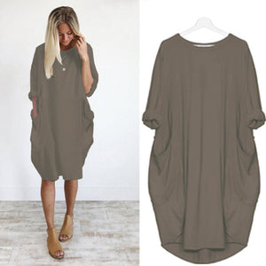 Women Casual Loose Dress with Pocket Ladies Fashion O Neck Long Tops Female T Shirt Dress Streetwear Plus Size 5XL vestidos