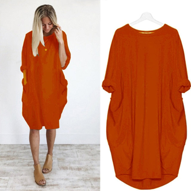 Women Casual Loose Dress with Pocket Ladies Fashion O Neck Long Tops Female T Shirt Dress Streetwear Plus Size 5XL vestidos