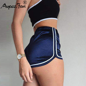 Women Sports Shorts Summer 2019 New Sexy Elastic High Waist Patchwork Skinny Hot Shorts Casual Lady Silvery Egde Short Pants