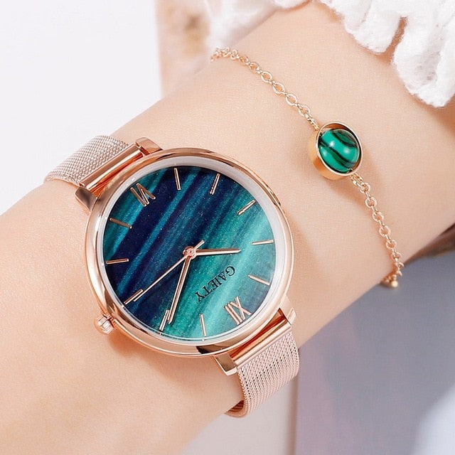 Gaiety Luxury 2 PCS Set Watch Women Rose Gold Water Drill Bracelet Watch Jewelry Ladies Female Hour Casual Quartz Wristwatches