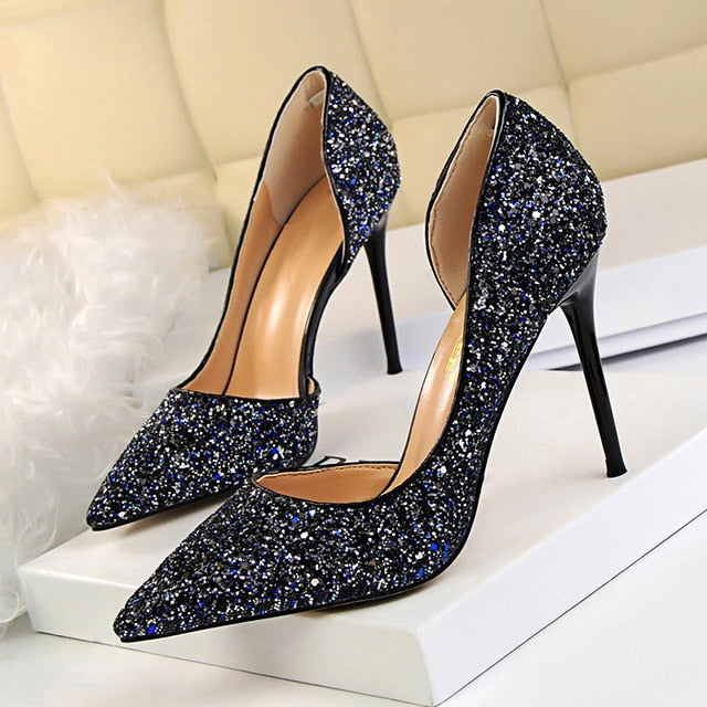 LAKESHI Women Pumps Extrem Sexy High Heels Women Shoes Thin Heels Female Shoes Wedding Shoes Gold Sliver White Ladies Shoes