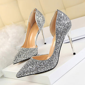 LAKESHI Women Pumps Extrem Sexy High Heels Women Shoes Thin Heels Female Shoes Wedding Shoes Gold Sliver White Ladies Shoes