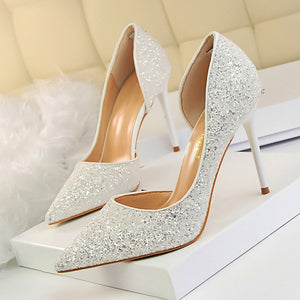 LAKESHI Women Pumps Extrem Sexy High Heels Women Shoes Thin Heels Female Shoes Wedding Shoes Gold Sliver White Ladies Shoes