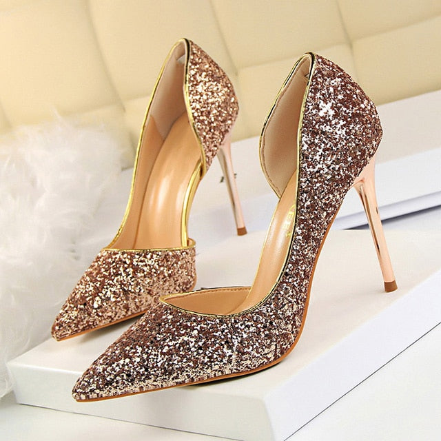 LAKESHI Women Pumps Extrem Sexy High Heels Women Shoes Thin Heels Female Shoes Wedding Shoes Gold Sliver White Ladies Shoes