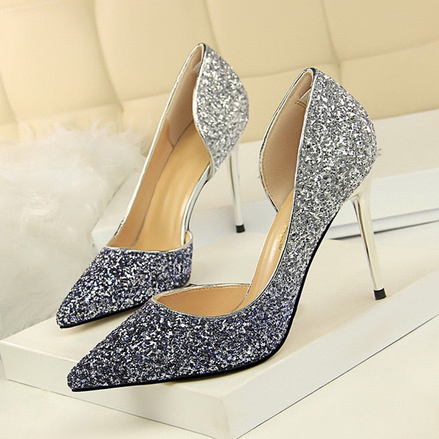 LAKESHI Women Pumps Extrem Sexy High Heels Women Shoes Thin Heels Female Shoes Wedding Shoes Gold Sliver White Ladies Shoes