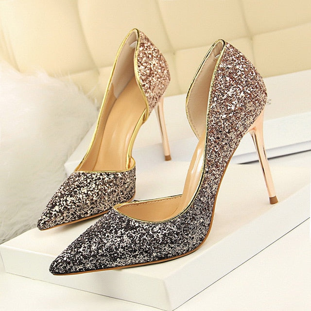 LAKESHI Women Pumps Extrem Sexy High Heels Women Shoes Thin Heels Female Shoes Wedding Shoes Gold Sliver White Ladies Shoes