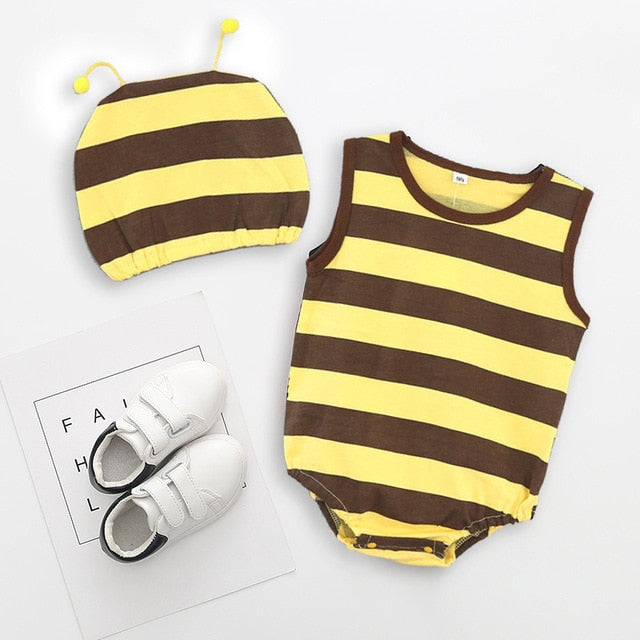 Lovely New baby boy girl rompers Newborn Infant Toddler Boy Girl Summer clothes Romper cotton Jumpsuit Clothes+hat set