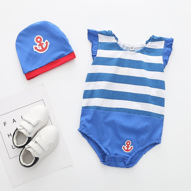 Lovely New baby boy girl rompers Newborn Infant Toddler Boy Girl Summer clothes Romper cotton Jumpsuit Clothes+hat set