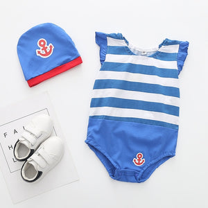 Lovely New baby boy girl rompers Newborn Infant Toddler Boy Girl Summer clothes Romper cotton Jumpsuit Clothes+hat set