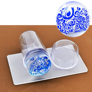 Unique New Design Pure Clear Jelly Silicone Nail Art Stamper Scraper with Cap Transparent 2.8cm Nail Stamp Stamping Tools