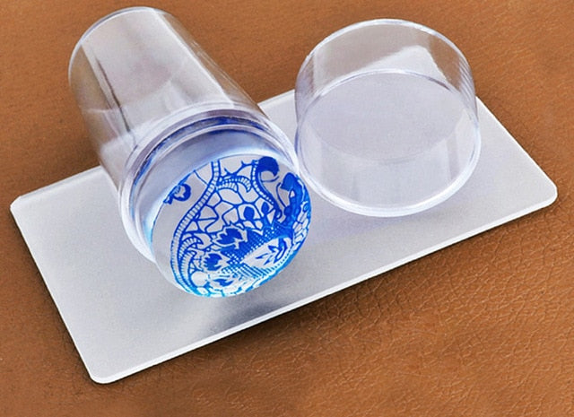 Unique New Design Pure Clear Jelly Silicone Nail Art Stamper Scraper with Cap Transparent 2.8cm Nail Stamp Stamping Tools