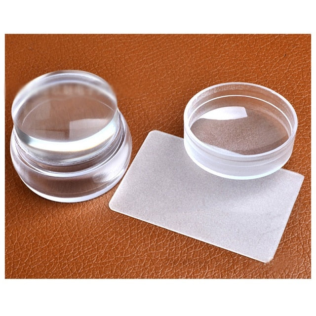 Unique New Design Pure Clear Jelly Silicone Nail Art Stamper Scraper with Cap Transparent 2.8cm Nail Stamp Stamping Tools