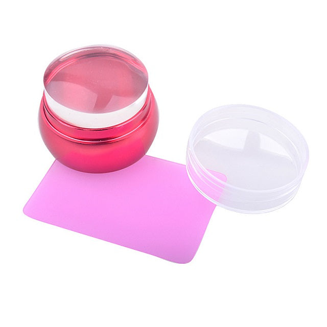 Unique New Design Pure Clear Jelly Silicone Nail Art Stamper Scraper with Cap Transparent 2.8cm Nail Stamp Stamping Tools