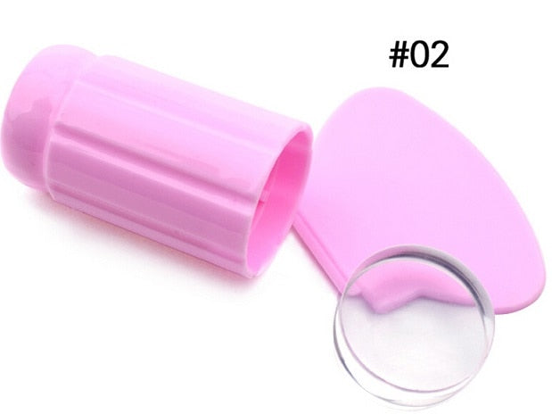 Unique New Design Pure Clear Jelly Silicone Nail Art Stamper Scraper with Cap Transparent 2.8cm Nail Stamp Stamping Tools