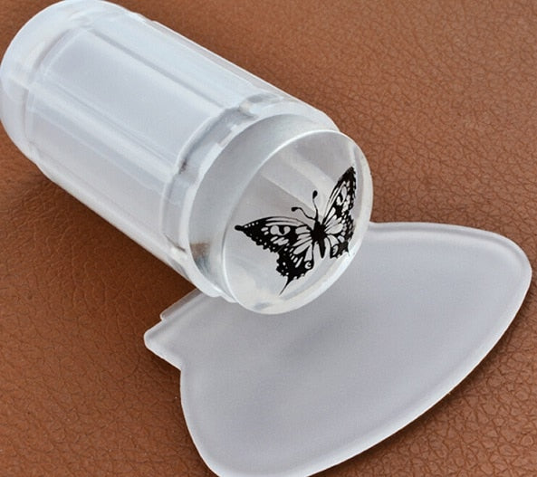 Unique New Design Pure Clear Jelly Silicone Nail Art Stamper Scraper with Cap Transparent 2.8cm Nail Stamp Stamping Tools