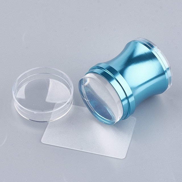 Unique New Design Pure Clear Jelly Silicone Nail Art Stamper Scraper with Cap Transparent 2.8cm Nail Stamp Stamping Tools